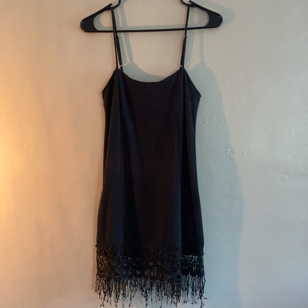 Blue Life Suede Black Mini Dress w/ Fringe Trim - XS - Picture 3 of 6